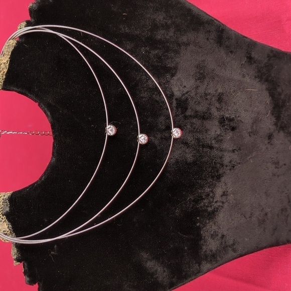 Three Tiered Necklace With CZ Crystals - Picture 2 of 7